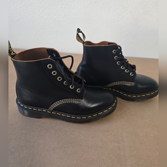 Dr. Martens Black Leather Boots with Yellow Stitching - Picture 10 of 13